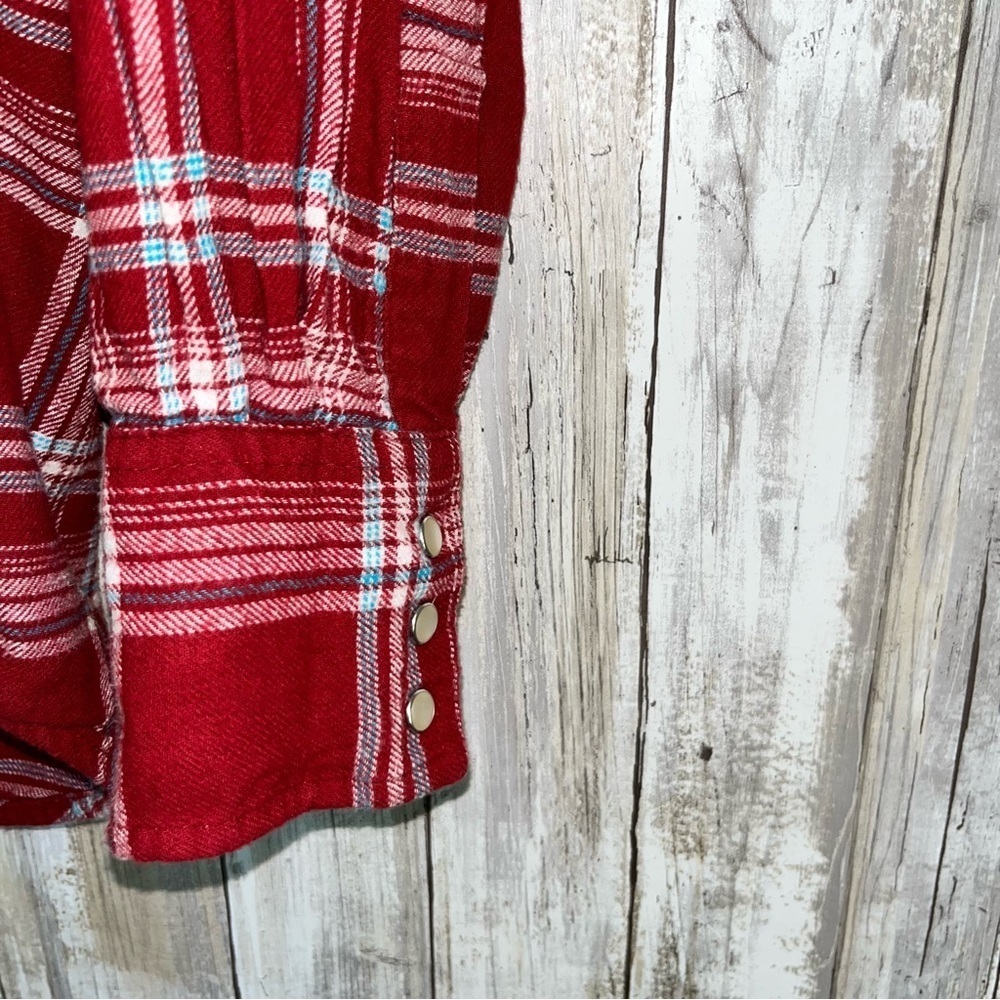 Wrangle Red Snap Button Plaid Button Down - image 2